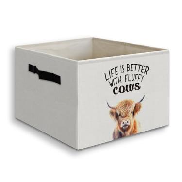 Imagem de JUIOEIU Cesta dobrável de vaca ocidental caixa de armazenamento com alças, presentes para amantes de vacas, vida é melhor com vacas fofas, cesta organizadora dobrável para quarto, banheiro, roupas