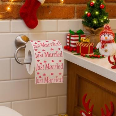 Imagem de 1 rolo de papel higiênico para festa de casamento, presente de papel impresso com estampa de letras recém-casadas, suprimentos de rolo de lenços para decoração de banho, decoração de banheiro de Natal