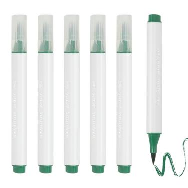 Imagem de PATIKIL Caneta de aquarela de arte, 6 peças, caneta de aquarela triangular de ponta macia para escritório, artesanato, álbuns, escrita, diário, desenho, caligrafia, verde-escuro