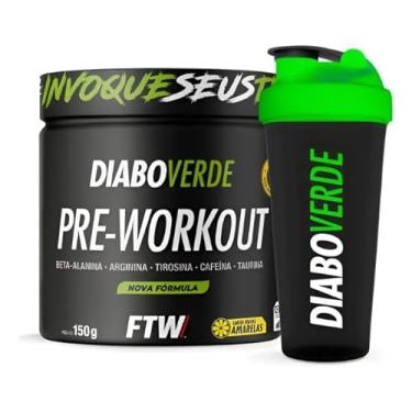 Imagem de FTW Pré Treino Diabo Verde Pote 150g Frutas Amarelas + Coqueteleira Slim DV Preta/Verde 600ml