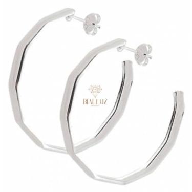 Imagem de Brinco de Argola Grande Folheado a Prata em Formato de Polígono