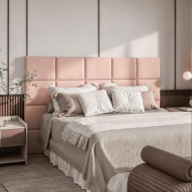 Imagem de Cabeceira Modular Suede Adesiva 40x30cm – MDF, Espuma 2cm, Fita Dupla Face, Quarto Sofisticado(ROSA BEBE,10)