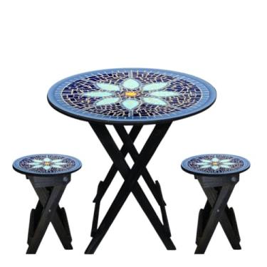 Imagem de Conjunto Mesa C/ 2 Banquetas de Madeira Decoração Area de Churrasco Jantar (Adesivo Mandala 1)