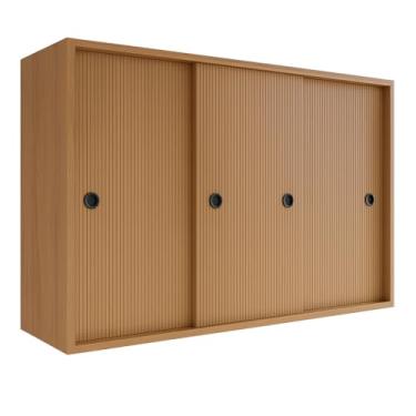 Imagem de Armario de Cozinha Aereo com Tres Portas Delizantes Armario Suspenso Lavanderia com Trilhos para Portas de Correr (Freijo Ripado - Pintura 3D)