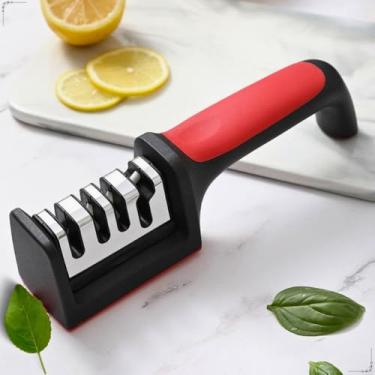 Imagem de Afiador de Facas e Tesouras Profissional 4 em 1 – Aço Inox, Antiderrapante e Seguro | Amolador Rápido e Portátil