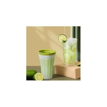 Imagem de Forma de Gelo Smoothie em Copo, Plástico e Silicone, Branco/Verde, 150ml, Com Tampa Hermética, 14,5 x 9,5cm