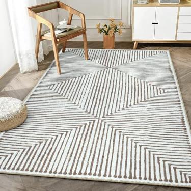 Imagem de Bloom Rugs Tapete lavável antiderrapante de 6 cm x 7 cm - Tapete listrado marrom para sala de estar, quarto, sala de jantar e cozinha - Tamanho exato: 5 cm x 7 cm