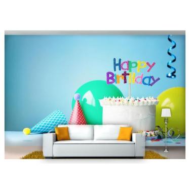 Imagem de Papel De Parede Bolo Azul Festa Decorativo 3D Al169 - Você Decora