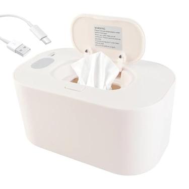 Imagem de Plplaaoo Aquecedor de lenços umedecidos com temperatura ajustável – Dispensador de lenços umedecidos para bebês com visor de temperatura, aquecedor de fraldas alimentado por USB para recém-nascidos