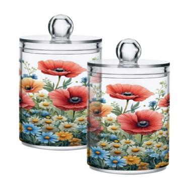 Imagem de ATTX Dispensador de suporte Qtip colorido de flores silvestres para bola de algodão, cotonete, frasco de boticário transparente, decoração de casa, pote de armazenamento de cozinha, pacote com 2 (26)