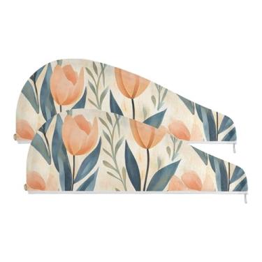 Imagem de SEHANY Toalha de cabelo de microfibra de flores coloridas elegantes para mulheres, 2 peças, turbantes de cabelo de secagem rápida com botão, touca de cabelo seco absorvente toalha de secagem de cabelo