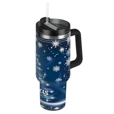 Imagem de Blueangle Copo de árvore de Natal de 1,134 g com alça e tampa de palha, caneca de viagem de aço inoxidável isolada a vácuo de parede dupla, garrafa de água reutilizável para academia de escritório ao
