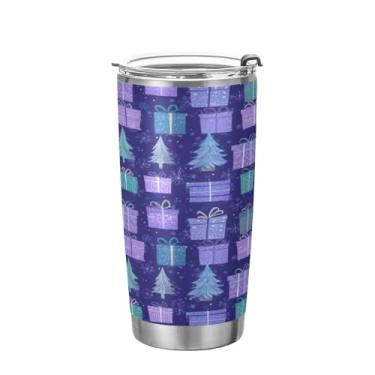 Imagem de KEEPREAL Copo de aço inoxidável de árvore de Natal com tampa, frasco de viagem de parede dupla isolado a vácuo de 590 ml para bebidas quentes e frias, copo de gelo de café #388