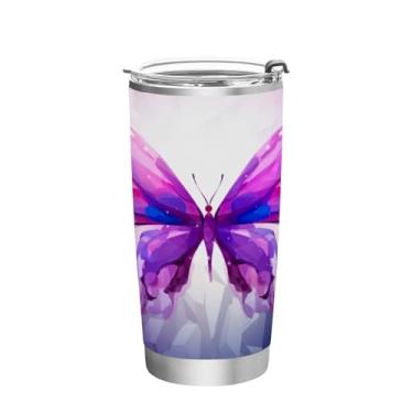 Imagem de Blueangle Copo de 590 ml com tampa e canudo, copo de café com água isolada a vácuo de aço inoxidável, caneca de viagem borboleta roxa copo térmico para bebidas quentes e frias (236)