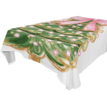 Imagem de Blueangle Toalha de mesa com laço rosa para árvore de Natal – Toalha de mesa quadrada de poliéster impermeável e resistente a manchas para ambientes internos e externos, 152 x 152 cm (167)