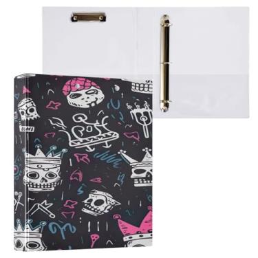 Imagem de ATTX Fichário de 3 anéis com estampa de caveira colorida, 3 cm para papel tamanho carta, 21,6 cm x 28 cm, fichários de três anéis com prancheta para material de escritório #446