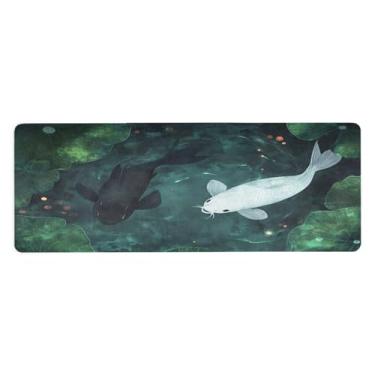 Imagem de SEHANY Tapete de ioga com peixe Koi branco e carpa preta, antiderrapante, antiderrapante, para mulheres e homens, 180 x 66 cm, tapete de treino para pilates em casa, exercícios de chão com bolsa de