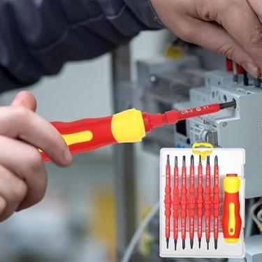 Imagem de Conjunto de chaves de fenda eletricista isoladas, conjunto de chaves de fenda eletricista 8 em 1, cabo de isolamento, pontas Torx Phillips magnéticas de aço S2