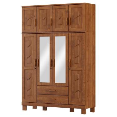 Imagem de Guarda Roupa 8p 2g Espelho Com Aplique 150 Cm 1275 Castanho Milani Store Castanho