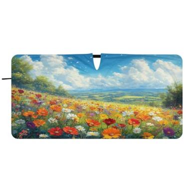 Imagem de Blueangle Pára-brisas com pintura a óleo flores silvestres - 149.9 cm x 76.2 cm dobrável carro janela frontal blocos para-sol raios UV viseira de sol (545)