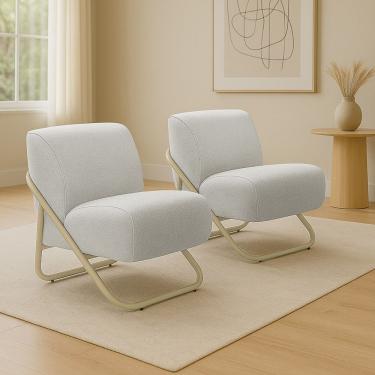 Imagem de Poltrona Sala Estar Industrial Champanhe Kit 2 Martina Bouclê K01 - D'rossi Cinza