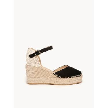 Imagem de Sandália Anabela Média Plataforma Jara Camurça Preta - Alhamas, Preto,