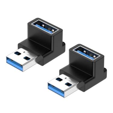 Imagem de Strhowill Pacote com 2 adaptadores USB 3.0 de 90 graus, conector de ângulo reto USB A macho para fêmea de 10 Gbps, ângulo UP tipo A para adaptador A para laptop (90 graus)