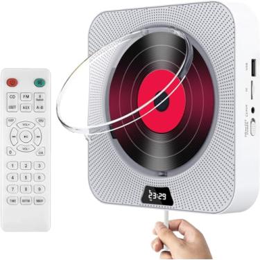 Imagem de Player de CD portátil com controle remoto para parede casa alto-falantes integrados rádio FM display LCD capa suporta MP3 USB TF AUX