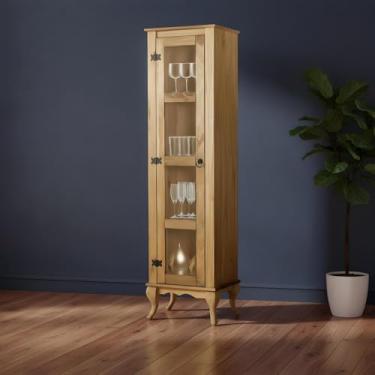 Imagem de Cristaleira Torre 1porta de Vidro Madeira Maciça Pés Luís Xv - Mel