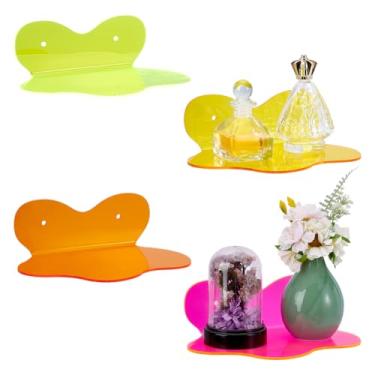 Imagem de WADORN 4 pacotes de prateleiras flutuantes de acrílico, pequena prateleira de parede colorida suporte de exibição montado na parede com parafuso para maquiagem, figuras, plantas de unhas, quarto