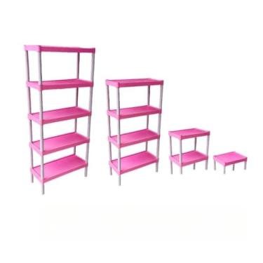 Imagem de Prateleira Organizadora Modular de Plástico Para Cozinha Quarto Livros(Rosa,4 Prateleiras)