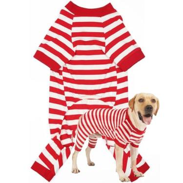 Imagem de Pijamas para cães grandes, macacão térmico de algodão para cães com pernas cobertas roupas de cachorro de Halloween, macacão listrado terno para cães pequenos médios e grandes
