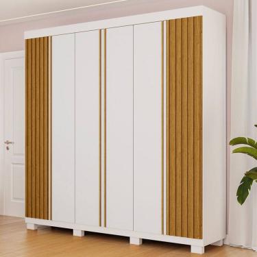 Imagem de Guarda-Roupa Casal Eliza 6 Portas Ripadas 6 Gavetas 100% Mdf Flex Branco/Cinamomo - Acp Móveis