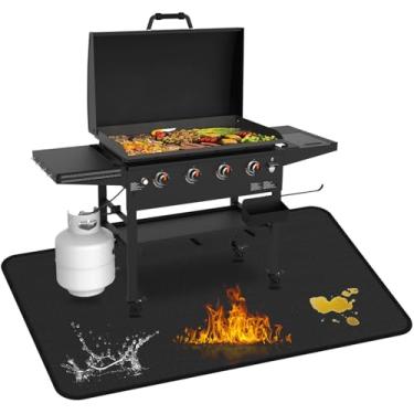 Imagem de Tapetes para churrasqueira de 190,5 x 101,6 cm para Blackstone - Tapete grande à prova de fogo para protetor de deck, tapete de churrasco duplo à prova d'água à prova de óleo para acessórios de chapa