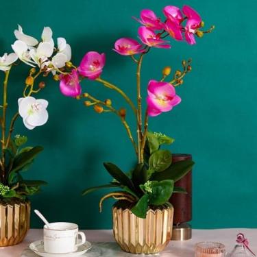 Imagem de LMJYU Orquídeas falsas com vaso goud flor artificial seda artificial Phalaenopsis flores 54 cm vaso falso decoração de casa floral falso