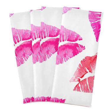 Imagem de xigua Conjunto de 4 panos de prato de cozinha de batom vermelho, macios e altamente absorventes de secagem rápida para limpeza de pratos e limpeza manual, 71 x 45 cm