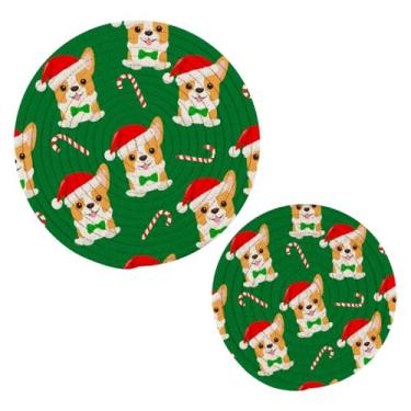 Imagem de Wassud Conjunto de trivet para cães de Natal para pratos quentes, suportes redondos de algodão, almofadas quentes, porta-copos elegantes, decoração de cozinha e acessórios, 2 peças