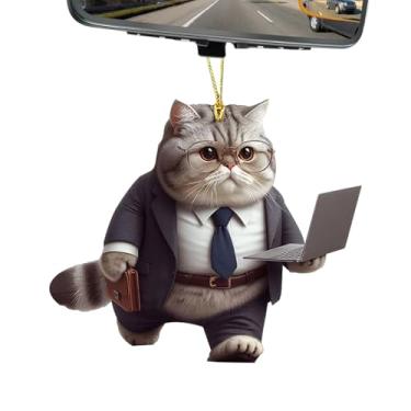 Imagem de Ornamentos de gato para árvore de Natal, Ornamento de gato | Espelhos retrovisores pendentes acrílico 2D | Bonito pingente legal saco charme acessórios para espelhos retrovisores