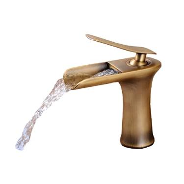 Imagem de YYBOES Torneiras de banheiro para pia 1 furo torneira de vaidade torneira cachoeira torneiras de banheiro para pia 1 furo torneira bronze banheiro cachoeira retro preto torneira banheiro