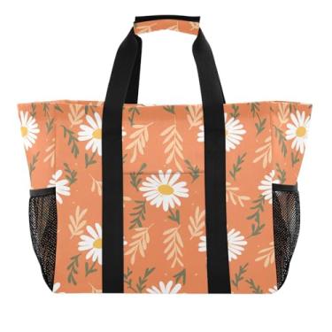 Imagem de Wassud Tulipas margaridas reutilizáveis sacolas de compras grande bolsa impermeável organizador de lona para praia, piquenique, lavanderia, viagem