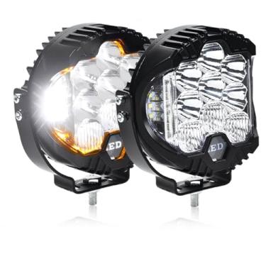 Imagem de MINEXITY Pacote de 2 cápsulas de luz LED de 12 cm, barra de luz redonda de atirador lateral de 172 W 20.000 LM com DRL âmbar, luz de neblina branca de 270°, luz de neblina Hyper Spot Beam Offroad para