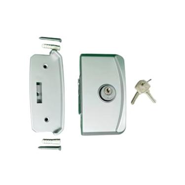 Imagem de Fechadura para Porta Janela de Vidro Temperado com Batente de Alvenaria, Branca, 8-10mm, Sistema Yale com 2 Chaves, Alumínio, Reversível