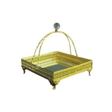 Imagem de Bandeja Espelhado Quadrada Dourado 24cm Mesa Posta Ideal para Eventos 