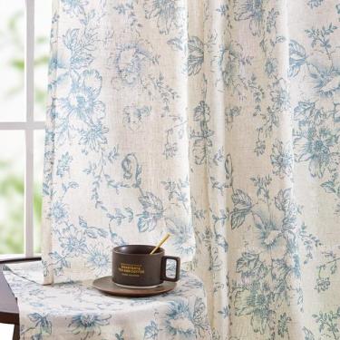Imagem de Cortina jinchan Linen Blend Floral 137x137cm Blue Living Room