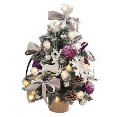 Imagem de Mini árvore de Natal artificial de 45 cm com luzes e enfeites para pendurar, árvore de Natal DIY para decoração de férias planta artificial (branca)