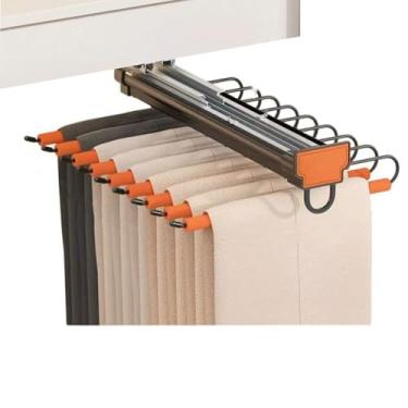 Imagem de Hhsdyl Varão Cabides Deslizante - Barra Roupeiro Ajustável, Varão Extensível com 2 Trilhos Deslizantes para Armário,Orange,51cm