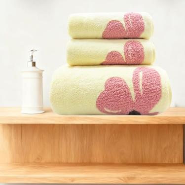 Imagem de USTIDE Conjunto de toalhas de banho de flora amarela - 3 toalhas de banho de lã coral macio de flor alta alta para banheiro infantil banheiro chuveiro banheiro (flora, 1 toalha de banho + 2 toalhas de