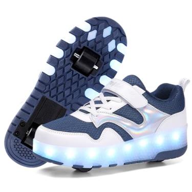 Imagem de GIMKOUNN Tênis de patins para meninas, recarregável, USB, 2 rodas, patins para iniciantes com 16 modos, luz LED, piscando, unissex, infantil, skate, meninos, estilosos, presentes, 04 azul, 20