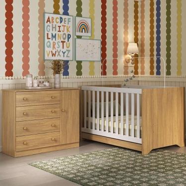 Imagem de Berço Americano 3 Em 1 Com Cômoda 1 Porta 4 Gavetas Encanto Multimóveis MP4683 Madeirado