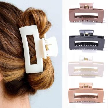 Imagem de Pecieco Grampo de garra grande para cabelos grossos, garras de cabelo retangulares de plástico para mulheres, grampos de cabelo grandes antiderrapantes de fixação forte (pacote com 4)